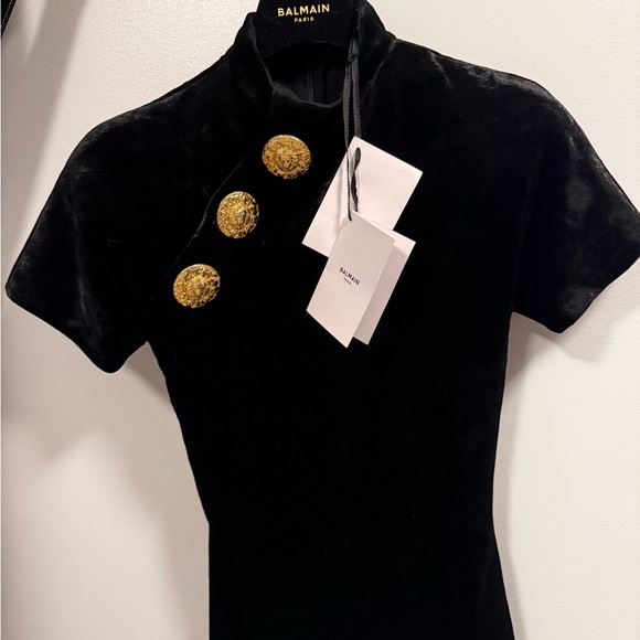 Balmain Velvet Black Crop Top with Gold Buttons - Picture 6 of 11